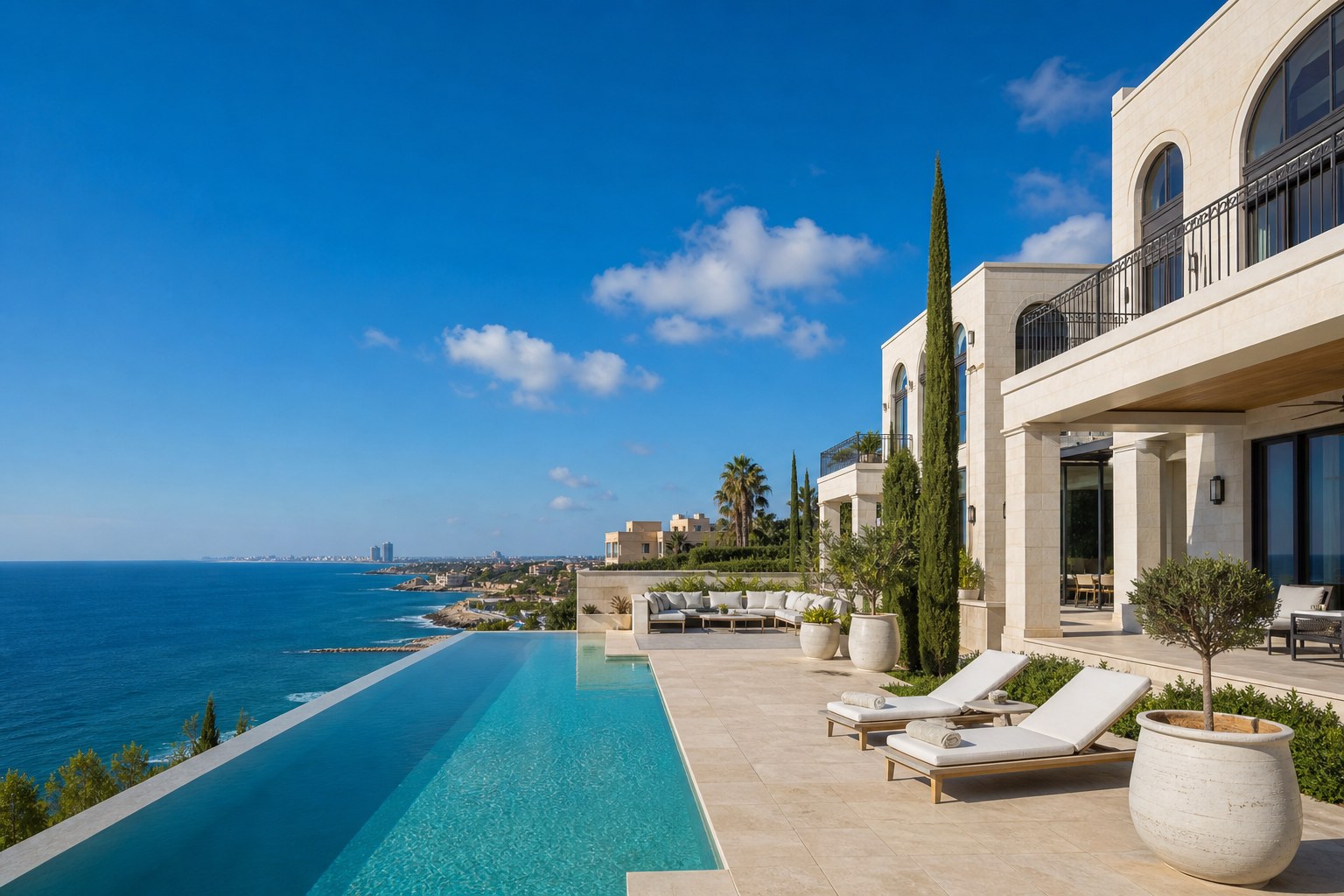 Luxury seaside villa with infinity pool overlooking the Mediterranean